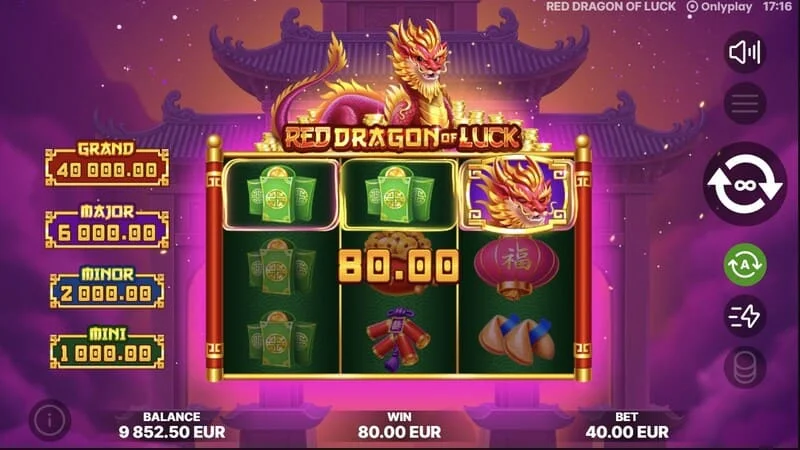 Red Dragon of Luck – ikoner med verdier som faller i basisspillet